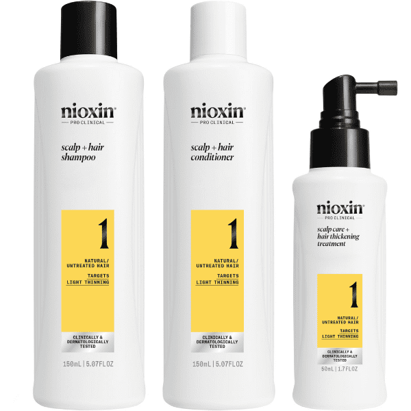 Nioxin - Kit SISTEMA 1 Cabello NATURAL Ligera Pérdida de Densidad (Champú 150 ml + Acondicionador 150 ml + Tratamiento 40 ml)