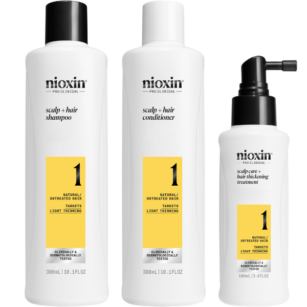 Nioxin - Kit SISTEMA 1 Cabello NATURAL Ligera Pérdida de Densidad (Champú 300 ml + Acondicionador 300 ml + Tratamiento 100 ml)