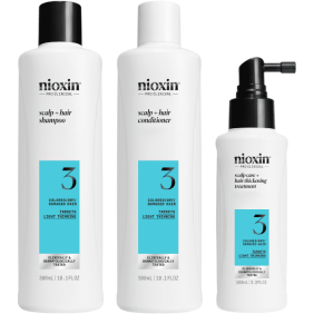 Nioxin - Kit SISTEMA 3 Cabello TEÑIDO Ligera Pérdida de Densidad (Champú 300 ml + Acondicionador 300 ml + Tratamiento...