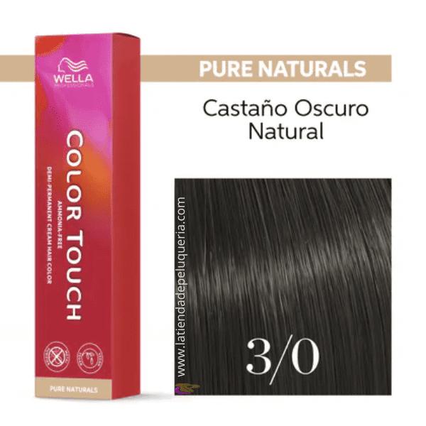 Wella - Baño COLOR TOUCH Pure Naturals 3/0 Castaño Oscuro (sin amoníaco y vegano) 60 ml