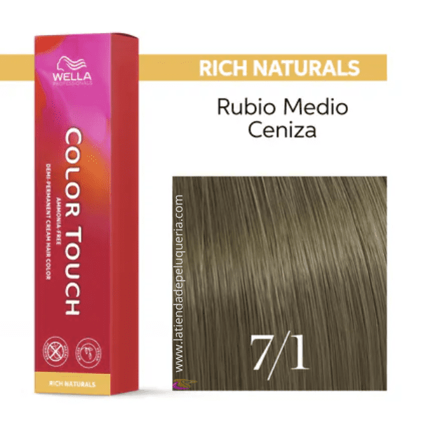 Wella - Baño COLOR TOUCH Rich Naturals 7/1 Rubio Medio Ceniza (sin amoníaco y vegano) 60 ml