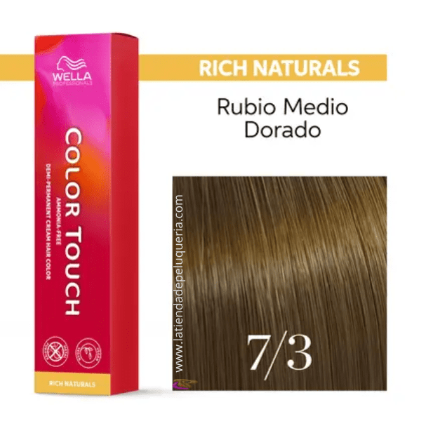 Wella - Baño COLOR TOUCH Rich Naturals 7/3 Rubio Medio Dorado (sin amoníaco y vegano) 60 ml