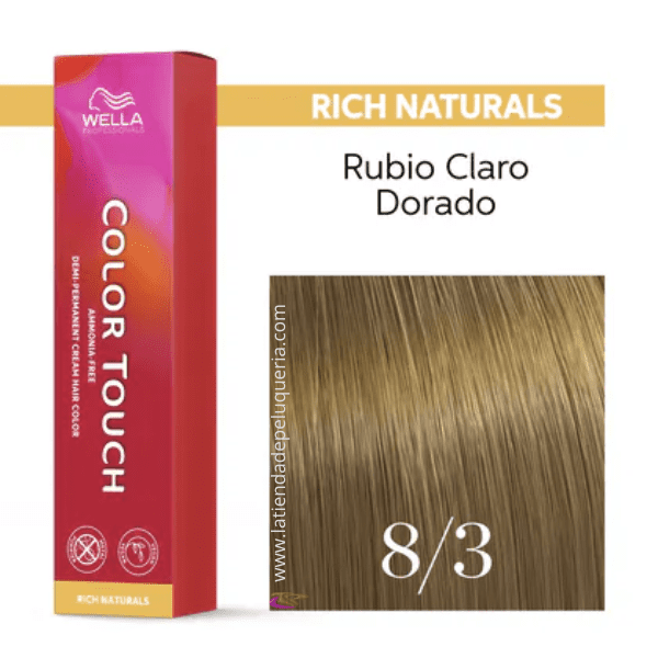 Wella - Baño COLOR TOUCH Rich Naturals 8/3 Rubio Claro Dorado (sin amoníaco y vegano) 60 ml