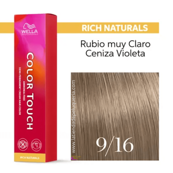 Wella - Baño COLOR TOUCH Rich Naturals 9/16 Rubio Muy Claro Ceniza Violeta (sin amoníaco y vegano) 60 ml