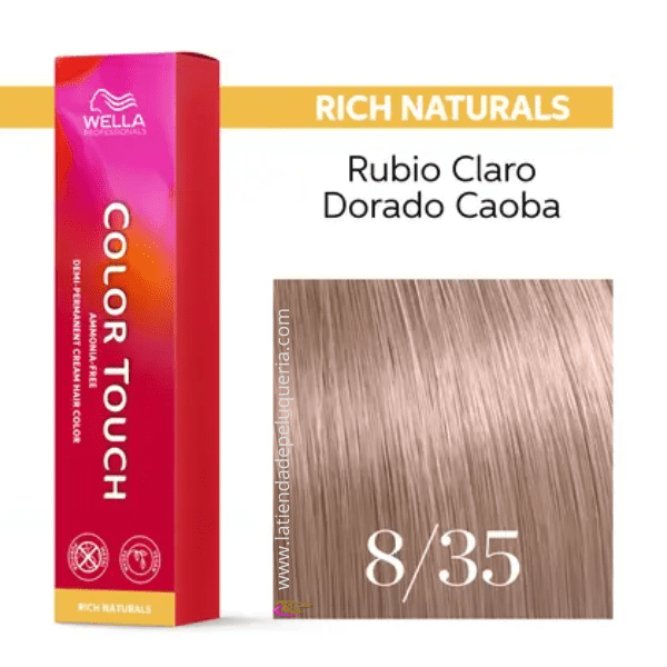 Wella - Baño COLOR TOUCH Rich Naturals 8/35 Rubio Claro Dorado Caoba (sin amoníaco y vegano) 60 ml