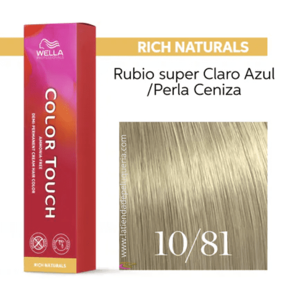 Wella - Baño COLOR TOUCH Rich Naturals 10/81 Rubio Súper Claro Perla Ceniza (sin amoníaco y vegano) 60 ml