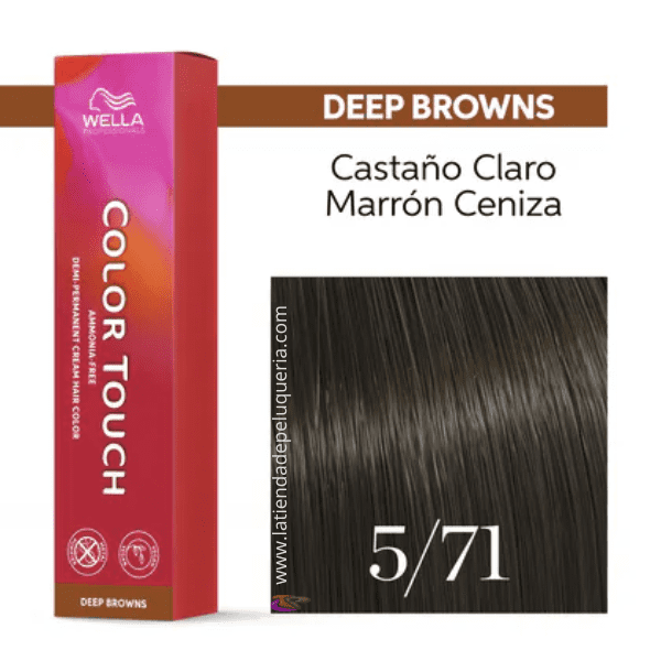 Wella - Baño COLOR TOUCH Deep Browns 5/71 Castaño Claro Marrón Ceniza (sin amoníaco y vegano) 60 ml