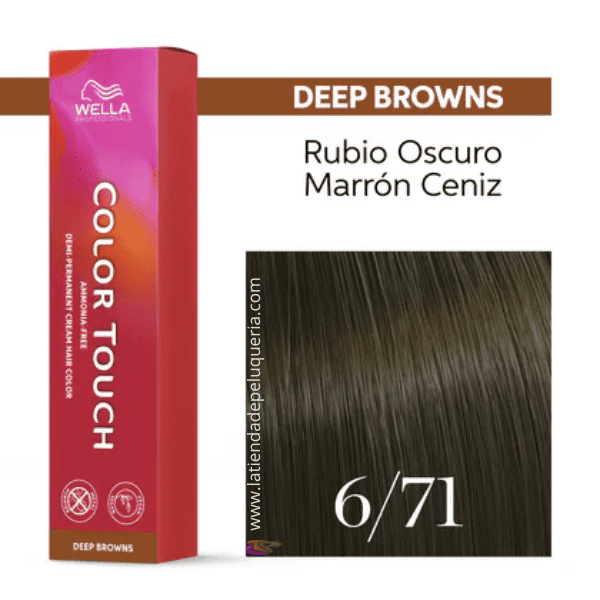 Wella - Baño COLOR TOUCH Deep Browns 6/71 Rubio Oscuro Marrón Ceniza (sin amoníaco y vegano) 60 ml