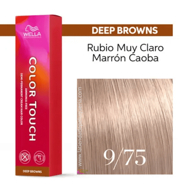 Wella - Baño COLOR TOUCH Deep Browns 9/75 Rubio Muy Claro Marrón Caoba (sin amoníaco y vegano) 60 ml