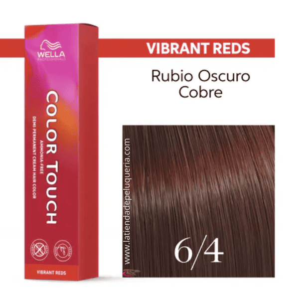 Wella - Baño COLOR TOUCH Vibrant Reds 6/4 Rubio Oscuro Cobre (sin amoníaco y vegano) 60 ml