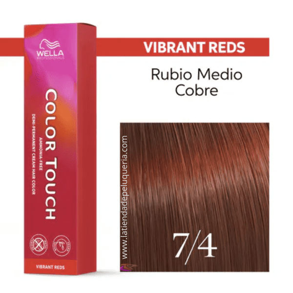 Wella - Baño COLOR TOUCH Vibrant Reds 7/4 Rubio Medio Cobre (sin amoníaco y vegano) 60 ml