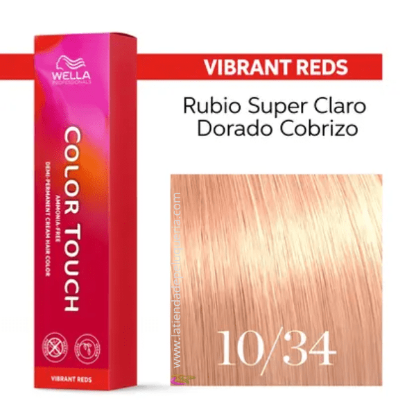 Wella - Baño COLOR TOUCH Vibrant Reds 10/34 Rubio Súper Claro Dorado Cobrizo (sin amoníaco y vegano) 60 ml