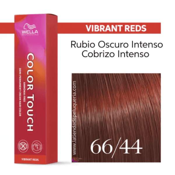 Wella - Baño COLOR TOUCH Vibrant Reds 66/44 Rubio Oscuro Cobrizo Intenso (sin amoníaco y vegano) 60 ml