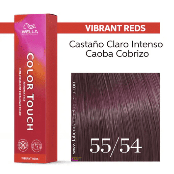 Wella - Baño COLOR TOUCH Vibrant Reds 55/54 Castaño Claro Intenso Caoba Cobrizo (sin amoníaco y vegano) 60 ml