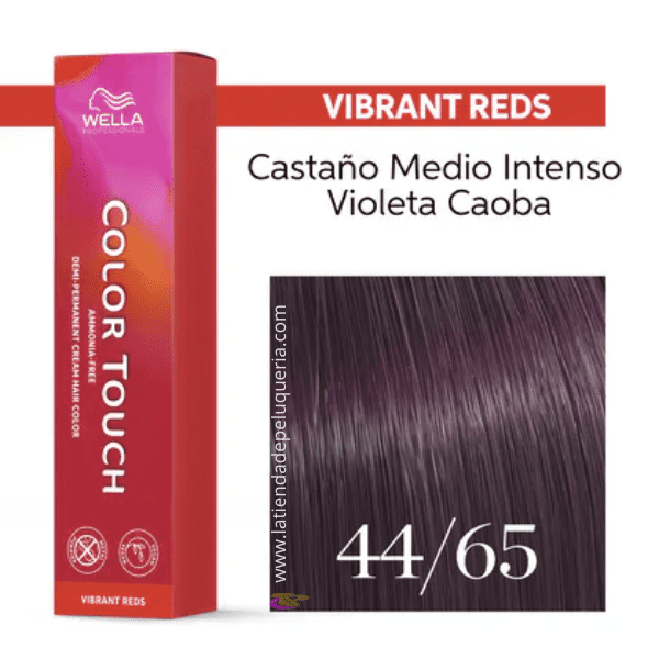 Wella - Baño COLOR TOUCH Vibrant Reds 44/65 Castaño Medio Intenso Violeta Caoba (sin amoníaco y vegano) 60 ml