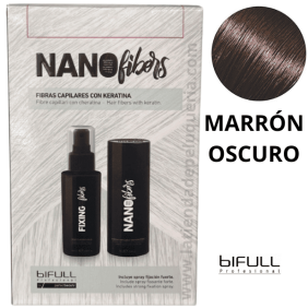 Bifull - Fibras Capilares NANOFIBERS con Keratina color MARRÓN OSCURO 25 gr + Spray Fijador