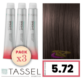 Tassel - Pack 3 Tintes BRIGHT COLOUR con Argán y Keratina Nº 5.72 CASTAÑO CLARO MARRÓN BEIGE 100 ml