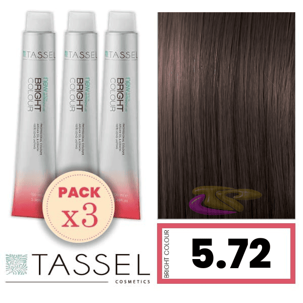 Tassel - Pack 3 Tintes BRIGHT COLOUR con Argán y Keratina Nº 5.72 CASTAÑO CLARO MARRÓN BEIGE 100 ml