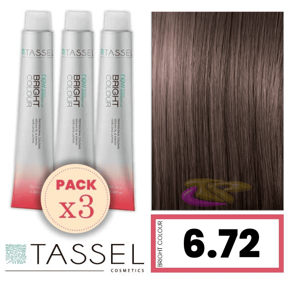 Tassel - Pack 3 Tintes BRIGHT COLOUR con Argán y Keratina Nº 6.72 RUBIO OSCURO MARRÓN BEIGE 100 ml