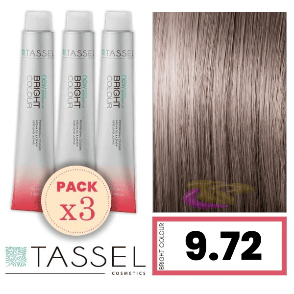 Tassel - Pack 3 Tintes BRIGHT COLOUR con Argán y Keratina Nº 9.72 RUBIO MUY CLARO MARRÓN BEIGE 100 ml